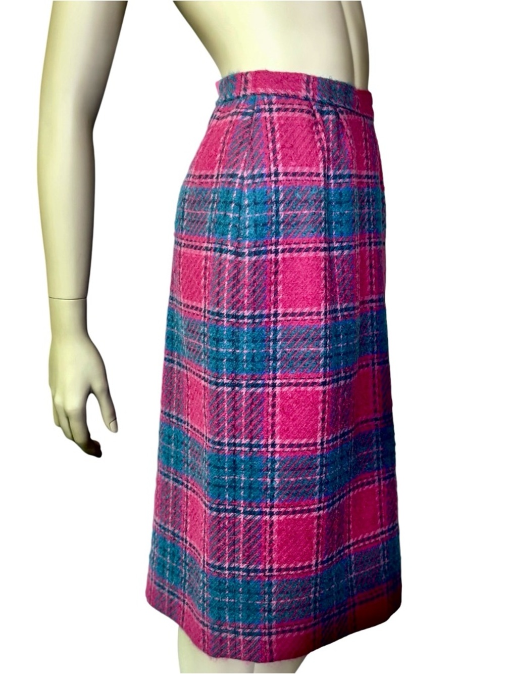 RARE Vintage Pendleton Classic Plaid Wool Blend Pencil Skirt in Fuchsia and Teal - Picture 5 of 11
